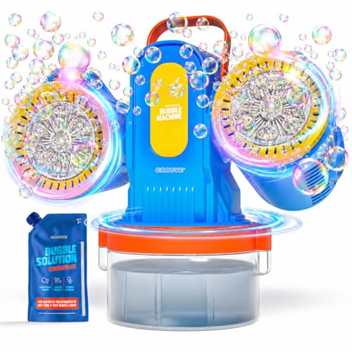Rechargeable Bubble Machine for Kids, 180° Rotation 12,000+ Big Bubbles Per Minute, Boy Birthday Gift, Outdoor Toys Games & Activities, Gifts for Toddlers, Boys & Girls Age 3,4,5,6,8+ Year Old by Croove - Used condition - US$32.16