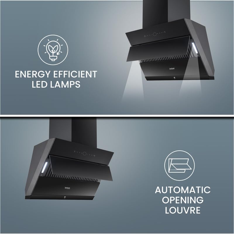 Image of Hindware Smart Appliances Skyla Neo BLDC 60 Blk | 1500 CMH | Auto Clean Chimney | Slant | Filterless | Motion Sensor | Automatic Louvre Opening | 12 Yrs Warranty on Motor & 3 Yrs on Product By Brand