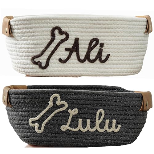 JUPPE Custom Pet Toy Rope Basket with Personalized Name, Cat or Dog Toys and Storage Organizer, Cotton Rope Basket Gift (For pet)