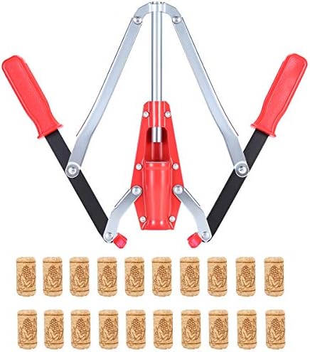 Wine Bottle Double Lever Hand Corker, For Standard Wine, Belgian Beer, and Synthetic Plastic Corks, with 20 Count Wine Corks
