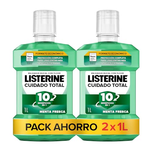 Listerine Protección Dientes y Encías (pack de 2 x 1L), enjuague bucal con flúor, colutorio bucal con 24 horas de protección, elixir bucal para un aliento fresco duradero