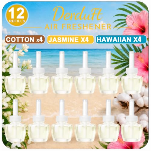 Image of Plug Ins Air Freshener Refills for Home, Summer Scented Refill, 12 Count | Jasmine, Hawaiian, Cotton Scent, Compatible with Air Wick & Glade, 7.92 Fl Oz for Home, Bathrooms, Office, Kitchen