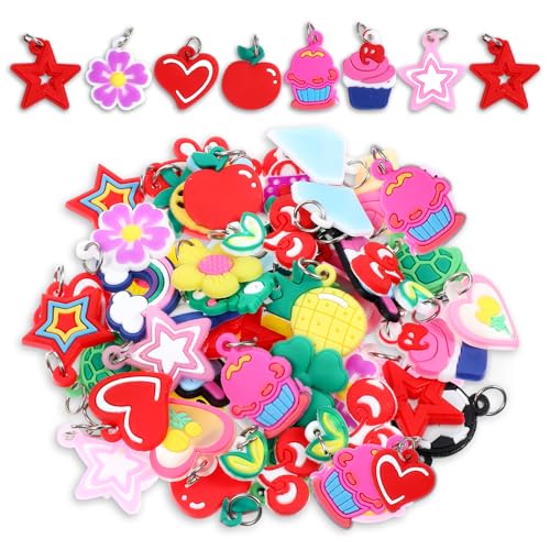 Ouligay 60 Pcs Rubber Loom Band Charm Silicone Charms for Bracelets Band Bracelets Charms for Bracelet Making Pendant Bracelet Making DIY Handmade Materials(Random styles)