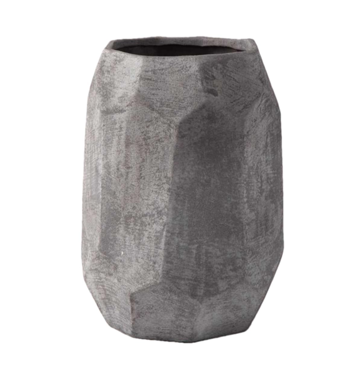 Leon Jarrón geométrico de cerámica - Gris texturizado 34 cm de altura - Jarrones modernos