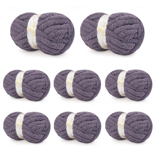 BATELO Chunky Yarn for Hand Knitting, Chunky Chenille Blanket Yarn for Crocheting, Bulky Soft Fluffy Chenille for Blanket Project, 8 Pack of 8oz/25yds, Charcoal Gray