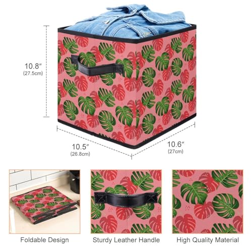 Boîte de rangement pliable cube en tissu à motif palmier - 4