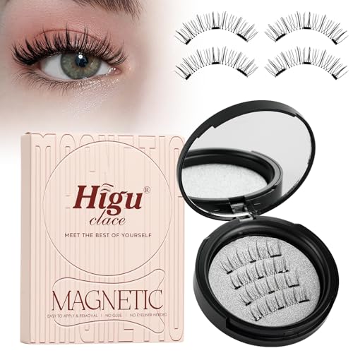 Pestañas magnéticas, Higu clace Pestañas magnéticas con aplicador, aspecto natural, sin delineador de ojos, no necesita pegamento (Black A)