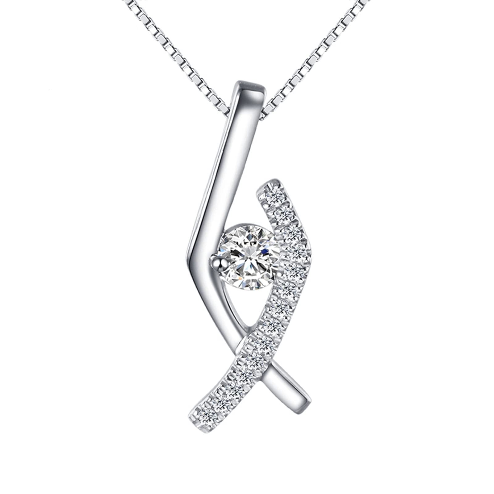 Weißgold 18 Karat Kette, Damenkette Anhänger Gold 750 Geometrisch Form mit Diamant Halsketten mit Anhänger