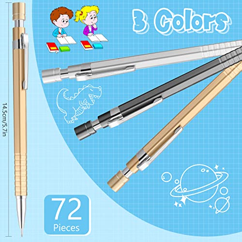 72 Pcs 0.5 Mm Metal Mechanical Pencil Bulk Mechanical Pencil Set Retractable Drafting Pencil For Adults Students Artist Office Writing Artist Drafting (Dark Gray, Silver, Gold, Spiral) #TOP1