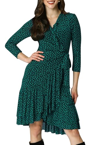 Image of KOH KOH Womens Long Sleeve Wrap Ruffled Wedding Guest Print Mini Dress