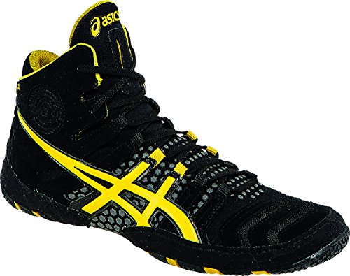 ASICS Men's Dan Gable Ultimate 4 Wrestling Shoe, Black/Yellow/Gunmetal, 7.5 M US
