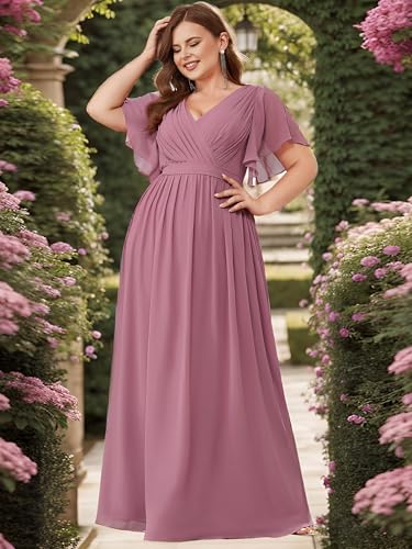 Image of Ever-Pretty Plus Women's Chiffon Bridesmaid Dress A-Line Empire Waist Floor Length Plus Size Formal Wedding Guest Dresses