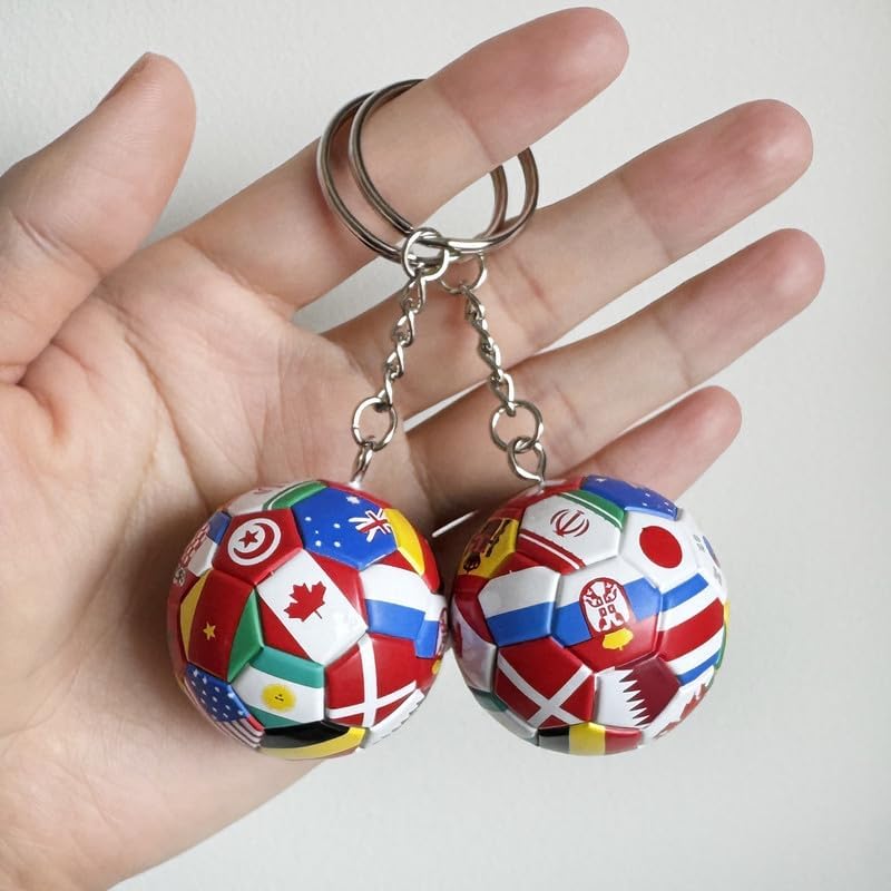 International Flag Soccer Ball Keychain 3D World Flags Football Charm Keyring Global Sports Accessory for Backpacks Keys Decorative for Soccer Sports Fans Gifts