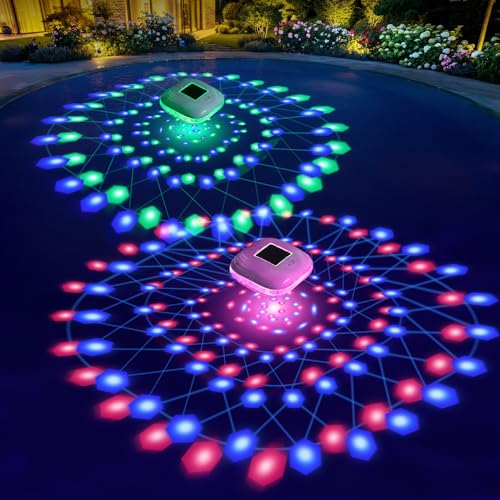 Askyli Floating Pool Lights Solar Powered 2026 Upgraded Dynmaic LED Color Changing Solar Pool Lights that Float IP68 Waterproof 6-8H Runtimes Solar Floating Lights for Pool Hot Tub Party Decor-2PCS