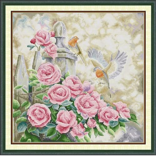 Image of CROSSDECOR Stamped Cross Stitch Kits Full Range of DIY Needlepoint for Adult Beginners Pattern, for Gift and Home Decor 14CT 2 Strands Summer Garden,17.72x17.32 inch