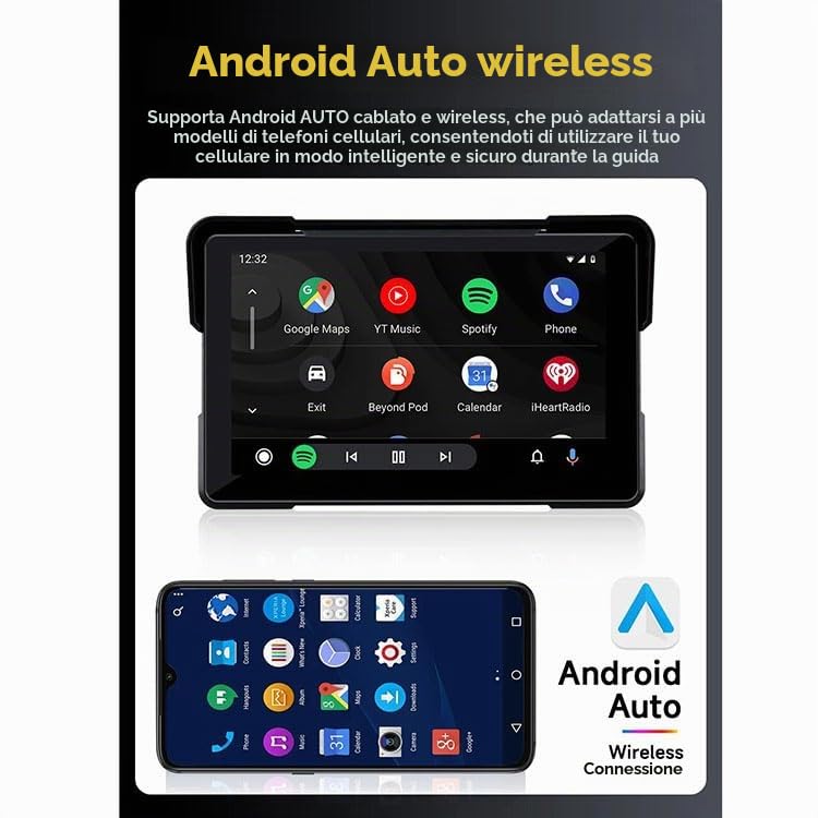 7 "IPS Touch Screen Portatile Carplay Screen per Moto Wireless Car Play & Android Auto Navigazione GPS Moto Navigazione GPS CarPlay (Player)