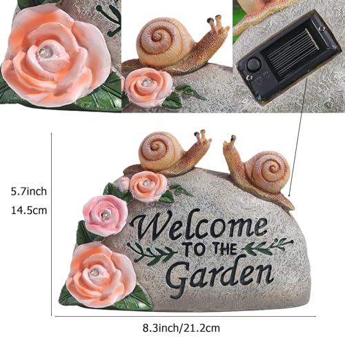 Halp·Ssfm Snail Garden Statue Outdoor Decor Art Solar Led Light Welcome Sign Sculpture Auspicious Snail Resin Figurine Yard Porch Patio Lawn Decorations Housewarming Gifts For Mom Grandma Women thumb #2