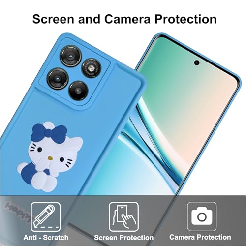 Image of Silicone Back Cover Case for Motorola G67 Power / G57 Power 5G | Cute Fun 3D Happy Kitty Design Silicone Case | Camera Protection Bump | Shockproof Back Cover Case for Moto G67 Power (Sky Blue)