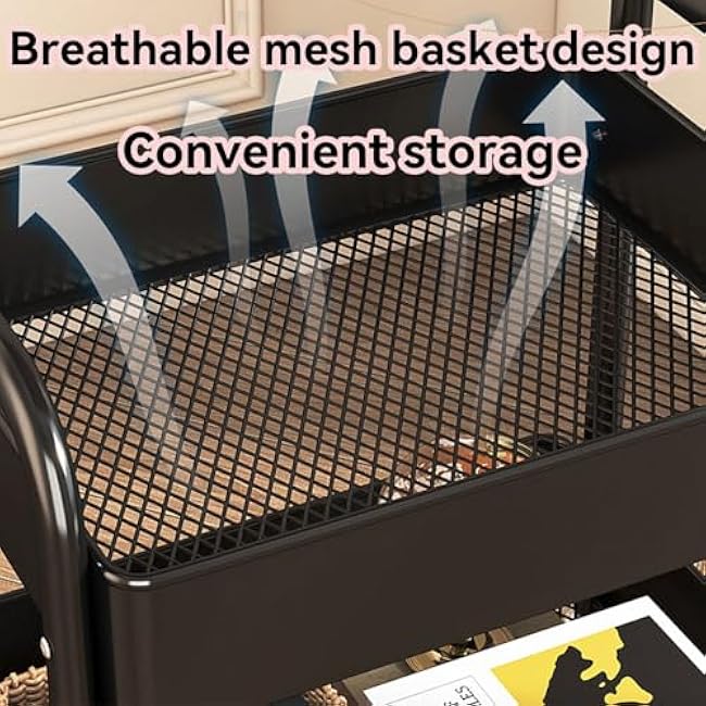 Functional Storage Trolley with Wooden Tabletop, Movable Bedside Table, Movable Multi-Tiered Living Room Snack Books Fruit Organizer Carts, Suitable for Bedroom, Living Room, Kitchen(Beige)-qBg7AEF0