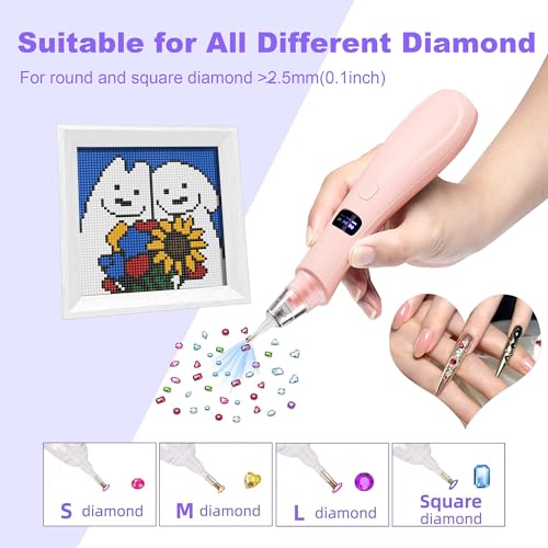 Image of Cordless Electric Diamond Painting Pen Vacuum Diamond Art Pens | Adjustable Suction Levels No Wax Needed Diamond Painting Accessories Pen for DIY Art Beginners (Pink)