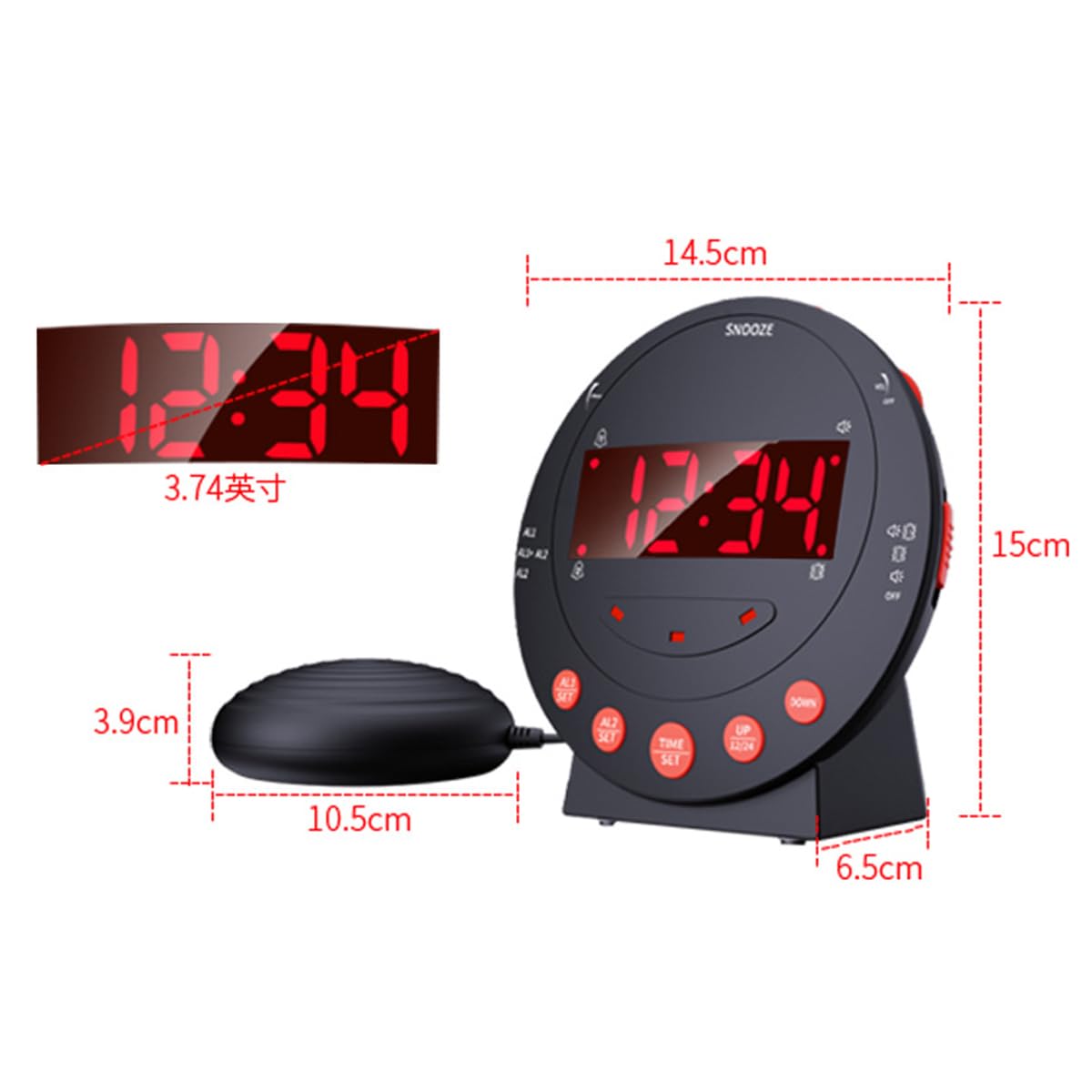 Sarini Sveglia con Vibrazione Estremamente Potente, Allarme Extra Forte per Chi ha Il Sonno Pesante/Non udenti/con Problemi di udito, Display Extra Grande per Anziani con Doppio Allarme