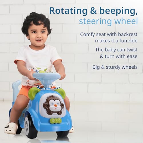 Image of LuvLap Sunny Ride on & Car for Kids with Music & Horn Steering, Push Car for Baby with Backrest, Safety Guard, Under Seat Storage & Big Wheels, Ride on for Kids 1 to 3 Years Upto 25 Kgs (Blue)