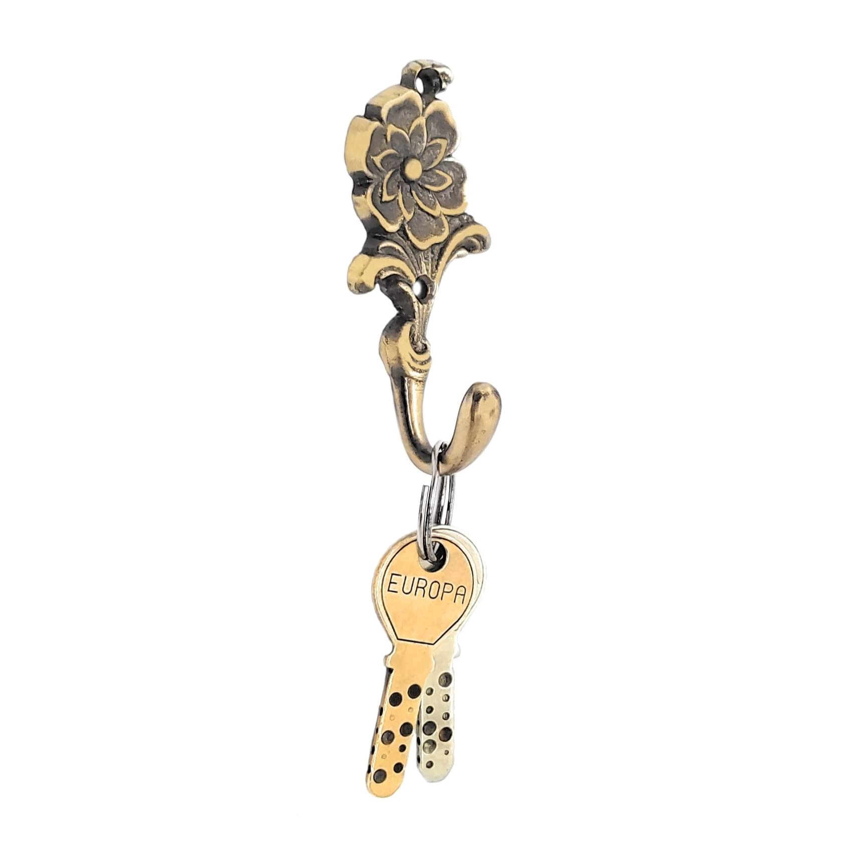 FAPBADRI Multipurpose Hooks, Used to Hang Clothes, Bags, Coats, Curtain Hold Backs, Keys, Colour - Antique Gold, Material - Brass, Flower Design, Screws and Wallplugs Included, Pack of 2 Pieces 3
