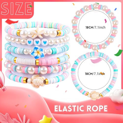 6PCS Clay Bead Bracelets for Women Preppy Cute Bracelets Jewelry Set Colorful Evil Eye Polymer Pearl Beaded Stretch Bracelets Jewelry for Women…2