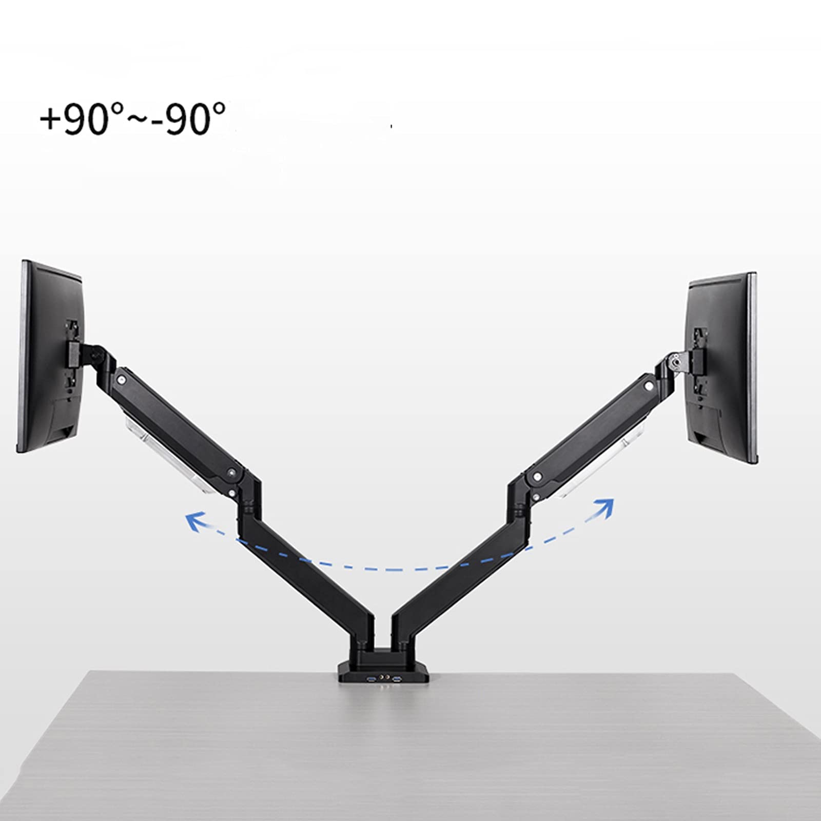 Ramię do monitora, gazowe, podwójne ramię do monitora, sprężyna gazowa, uchwyt do monitora, 2 ekrany LCD, długie ramię, uchwyt do monitora z 2 portami USB, udźwig do 15 kg, biurko do monitora M