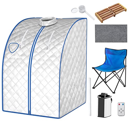 RELAX4LIFE Sauna a Vapore Portatile 3 L, Cabina Domestica per SPA, 9 Temperature Regolabili, 15-90 Minuti, Telecomando e Sedia, 1000W (Argento)