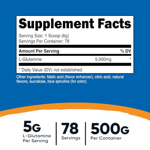 Image of Nutricost L-Glutamine Powder (500 Grams) (Blue Raspberry)