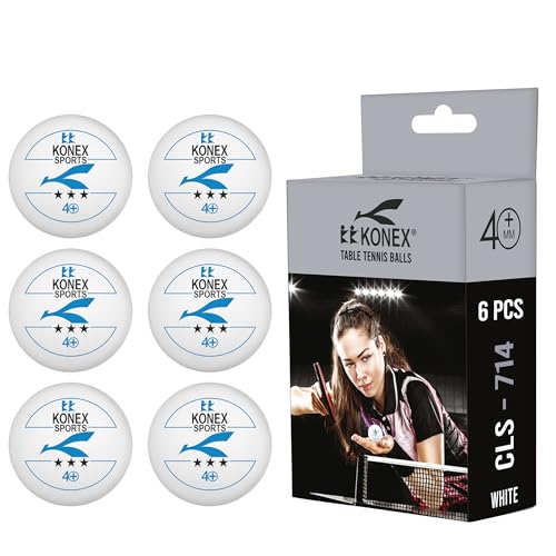 KONEX 40+ Plastic Table Tennis Balls Pack of 6 | High Performance 3-Star ABS TT Balls for Professional Matches and Training | Ideal for Adults & Kids (White)