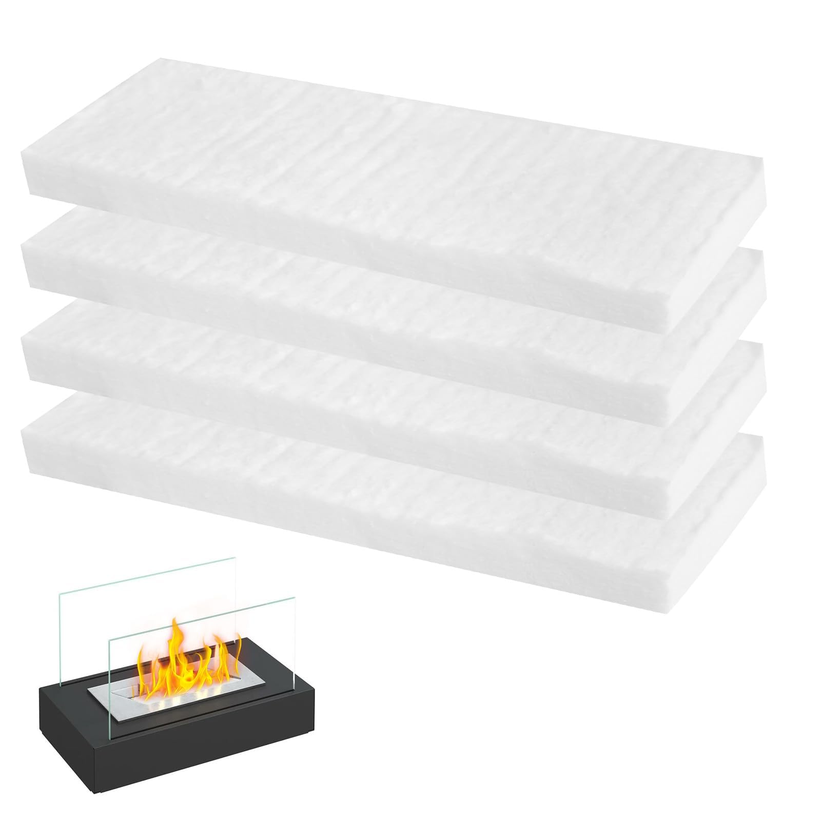 Ygkymvw White Ceramic Wool For Bioethanol Fireplace, 4 Pieces Ceramic Wool For Bioethanol 30 X 10 X 2 Cm, Fireplace Indoor Gel Ethanol Ceramic Sponge For Bioethanol Burner