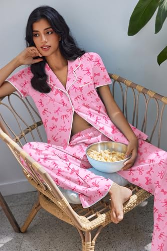 Image of Ekouaer Pajamas for Women Set Button Up Soft Pjs Short Sleeve 2 Piece Lounge Sets Comfy Sleepwear