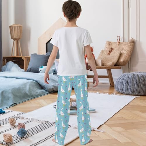 Boy's Pj Pants Gooses Heart Cartoon Style Lounge Bottoms Elastic Waist Kids Joggers with Pockets Size 6-143