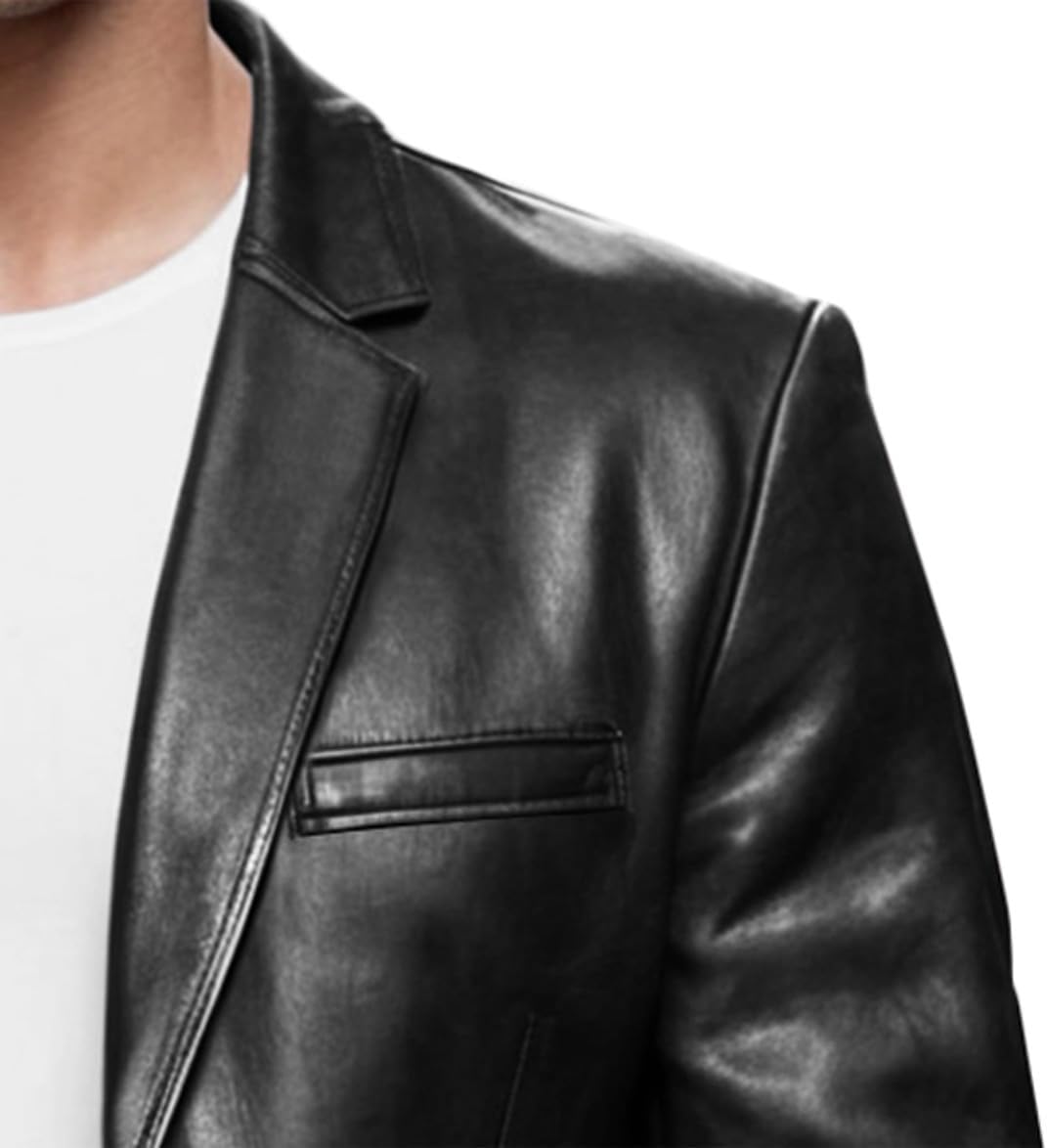 Casual Leather Blazer For Men - Genuine Lambskin Mens Real Leather Jacket Coat - Image 2