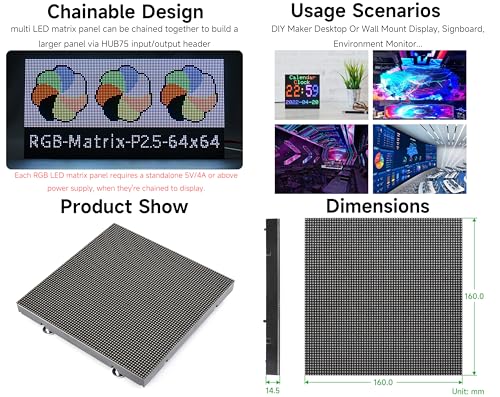 Ecran LED RGB 64x64 pixels pas de 2.5mm affichage couleur programmable - 5