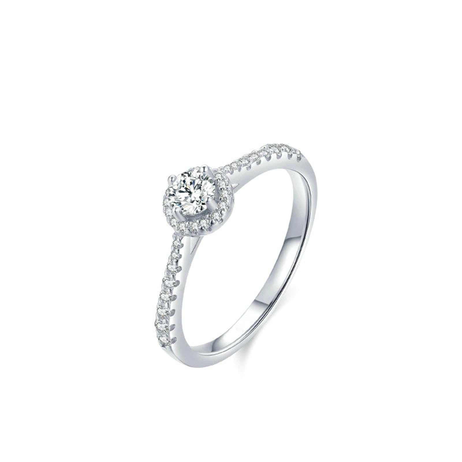 Pierścionek zaręczynowy damski, 18 ct, białe złoto, pavé halo, pierścionek z moissanitem prawdziwe złoto, biżuteria rozm. 47-65