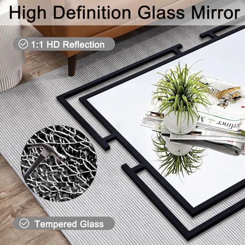 Image of Large Wall Mirror for Living Room, 28 inchx40 inch Black Decorative Wall Mirror for Over Sink, Tempered Glass with Metal Frame for Bedroom, Horizontal /Vertical