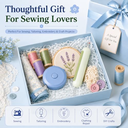 Image of Woffely Sewing Accessories Combo Kit, 2-in-1 Needle Threader Tool with Round Retractable Measuring Tape, Soft Flexible Tape Measure for Tailoring, Fabric, Embroidery, Clothing Repair & DIY Crafts