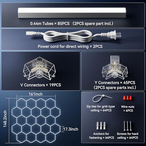 Image of MODERN 22-Grid Hexagon LED Garage Lights, 89640 Lumens 6500K, Octagon Honeycomb Design for Garage, Workshop, Gym & Warehouse (83-Pack, White)