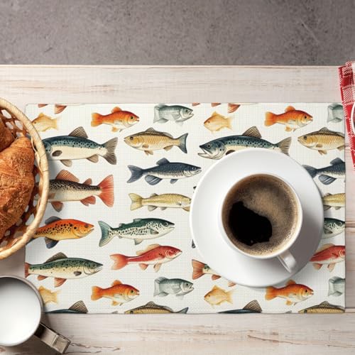 Sets de table double résistant chaleur : lot de 4 protections lavables poisson