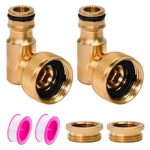 EMAGEREN Conector Grifo Manguera Jardin Adaptador de Grifo para Manguera 1/2 y 3/4 Conector de Grifo de Latón de Rosca Hembra 2 en 1 Conector Manguera Rápida para Jardín (2pcs- giratorio 360 º)