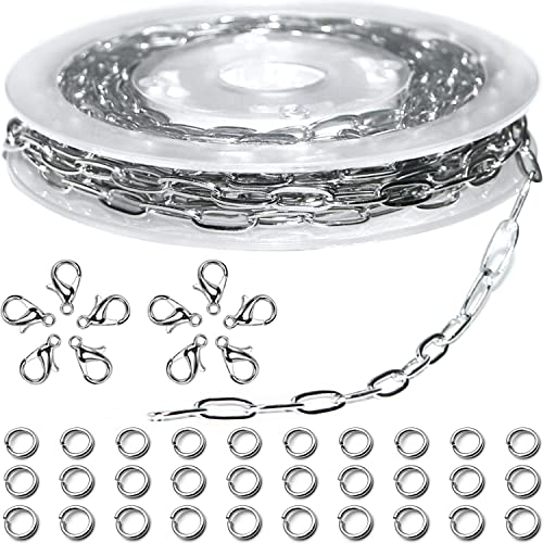 Jishi 16ft Paperclip Chain 4mm Silver Stainless Steel Paper Clip Link Chain Roll for Necklaces...