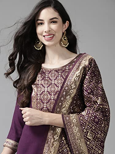 Image of INDO ERA Women's Cotton Blend Yoke Design Straight Kurta with Pant & Dupatta Set