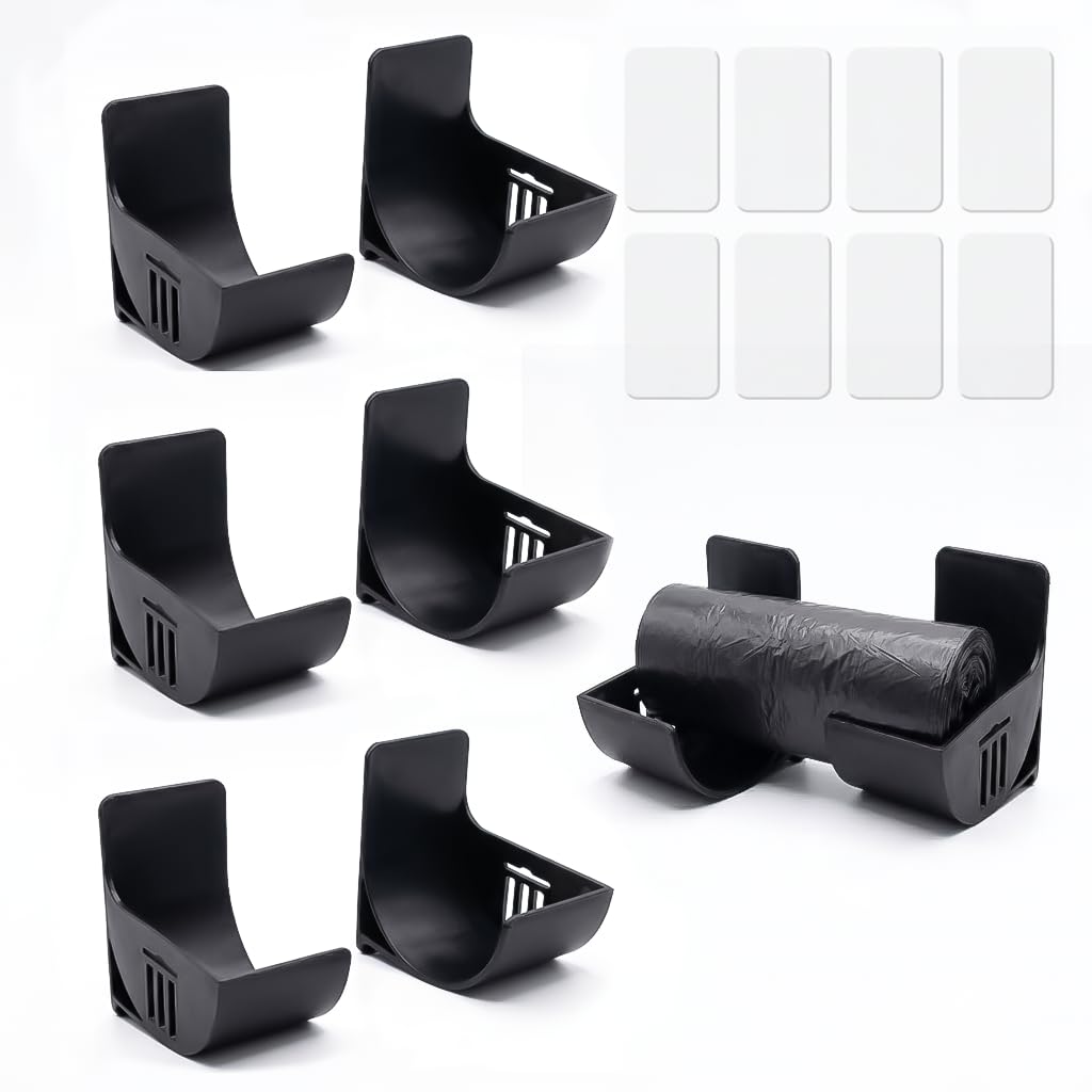 Haoyic 4 Pairs Adhesive Bag Holder Set, Self-Stick Dispenser Rack for Plastic Bags & Wrap, Cupboard Door Storage Organizer