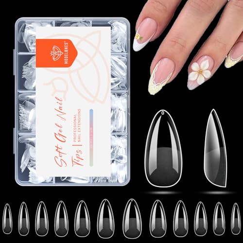 Image of Modelones Medium Almond Nail Tips Pre-shaped Full Cover Fake Nails Soft Gel