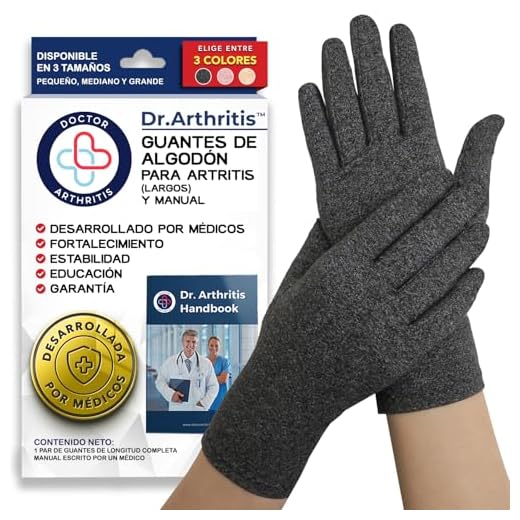 Guantes Artritis Desarrollados por Médicos - Guantes Compresión para Aliviar Síntomas Artritis, Enfermedad de Raynaud y Túnel Carpiano - Incluye Manual Escrito por Médico [Color Gris, Talla M]