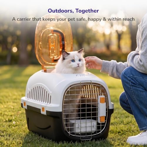 Image of Petverse Pet Carrier for Cats & Small Dogs | Hard-Sided Pet Travel Crate with Wire Door, Ventilated Side Panels & Top Handle | Secure Portable Pet Air Box for Vet Visits, Car & Travel