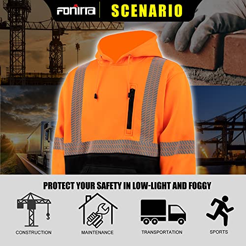 Fonirra High Visibility Safety Fleece Hoodie For Men Reflective Sweatshirt Ansi Class 3 With Black Bottom(Orange,Xl) #TOP5